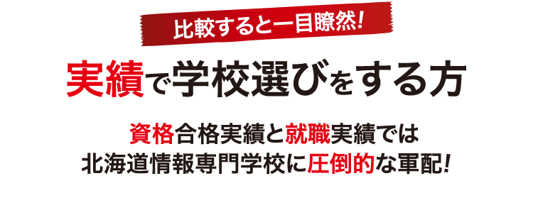 比較すると一目瞭然！実績で学校選びをする方　資格合格実績と就職実績では北海道情報専門学校に圧倒的な軍配！
