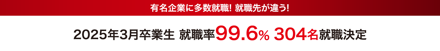 有名企業に多数就職！就職先が違う！2025年3月卒業生 就職率99.6% 304名就職決定