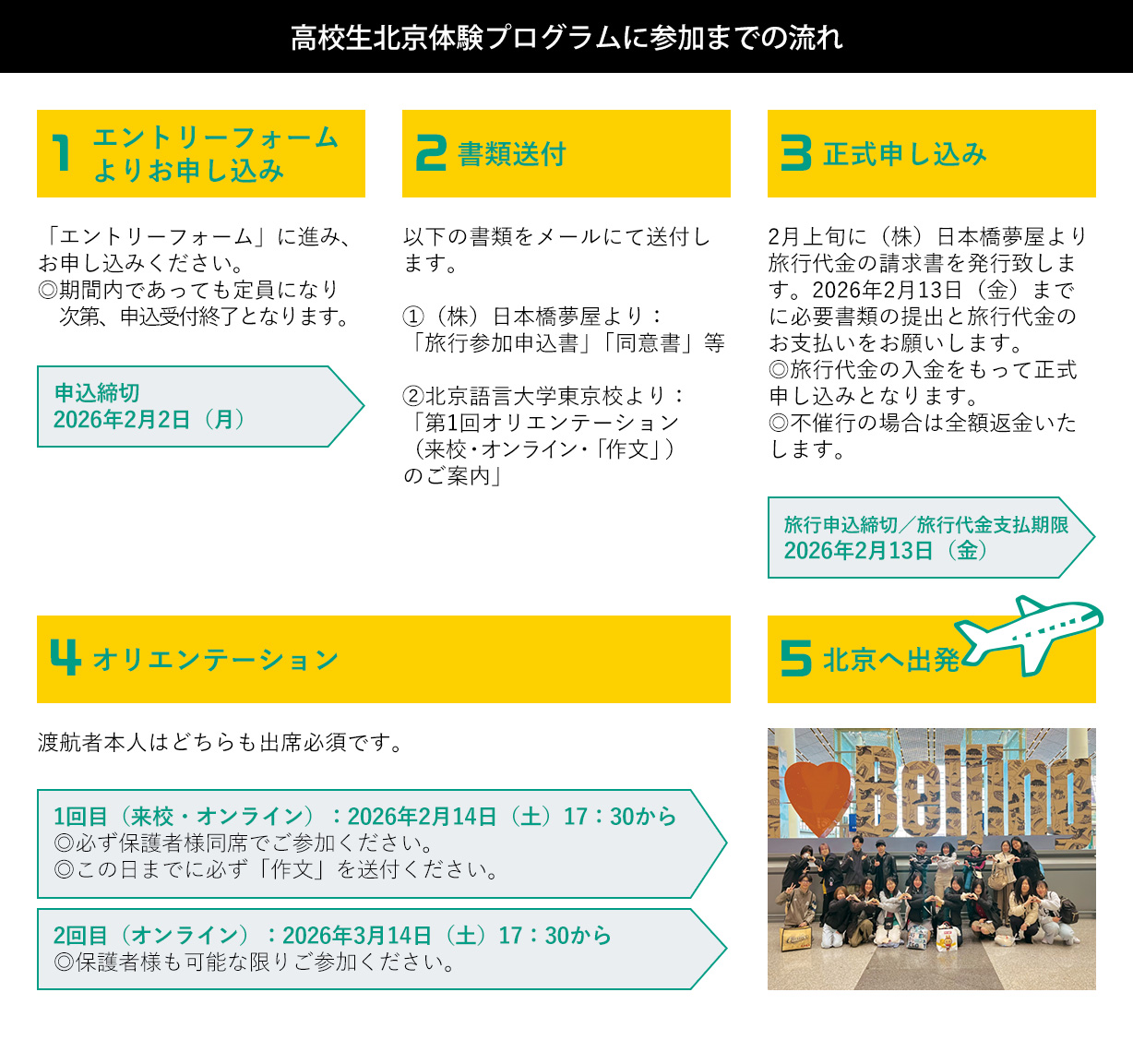 高校生北京体験プログラムに参加までの流れ