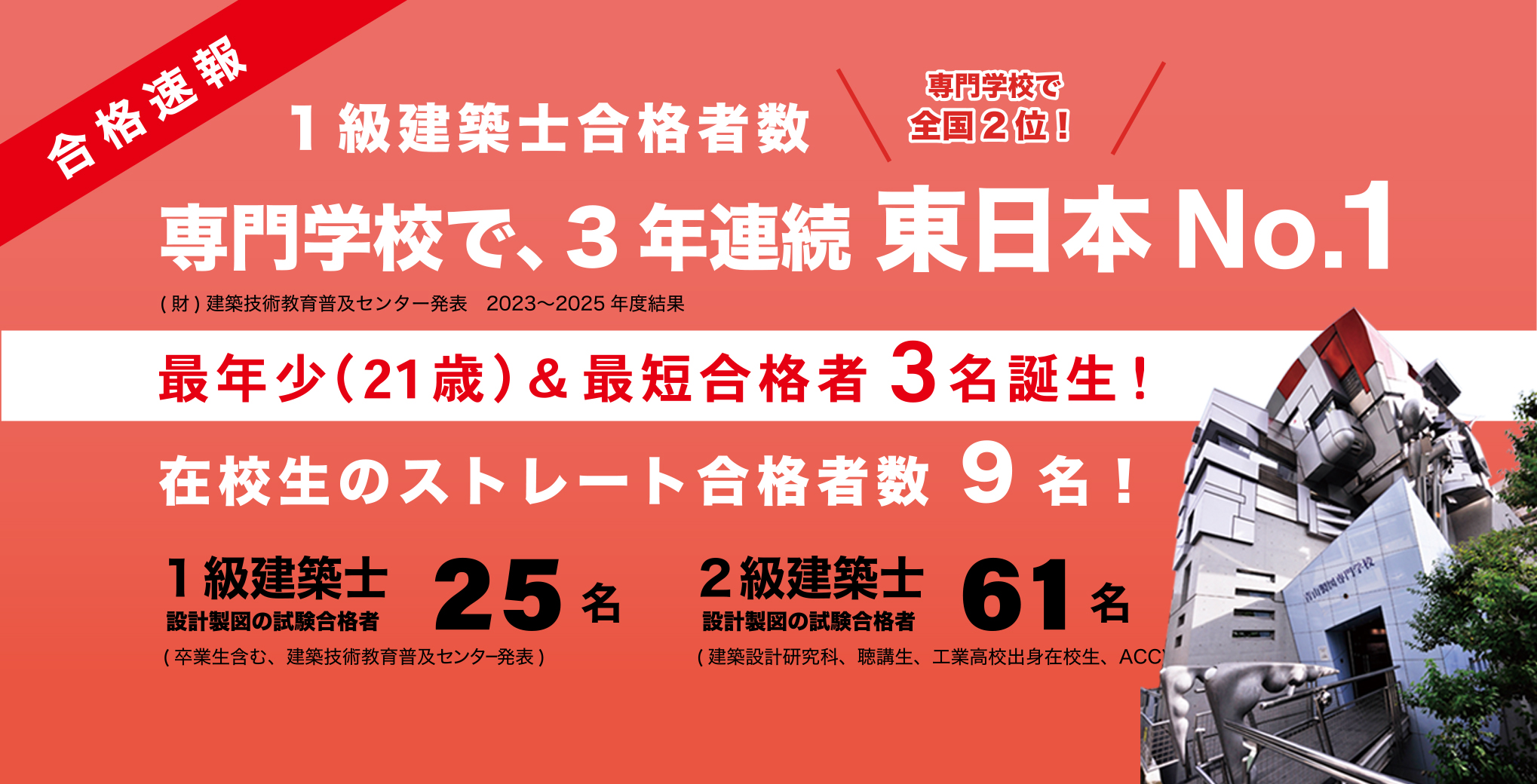 1級建築士合格者数　東日本N0.1　青山製図専門学校