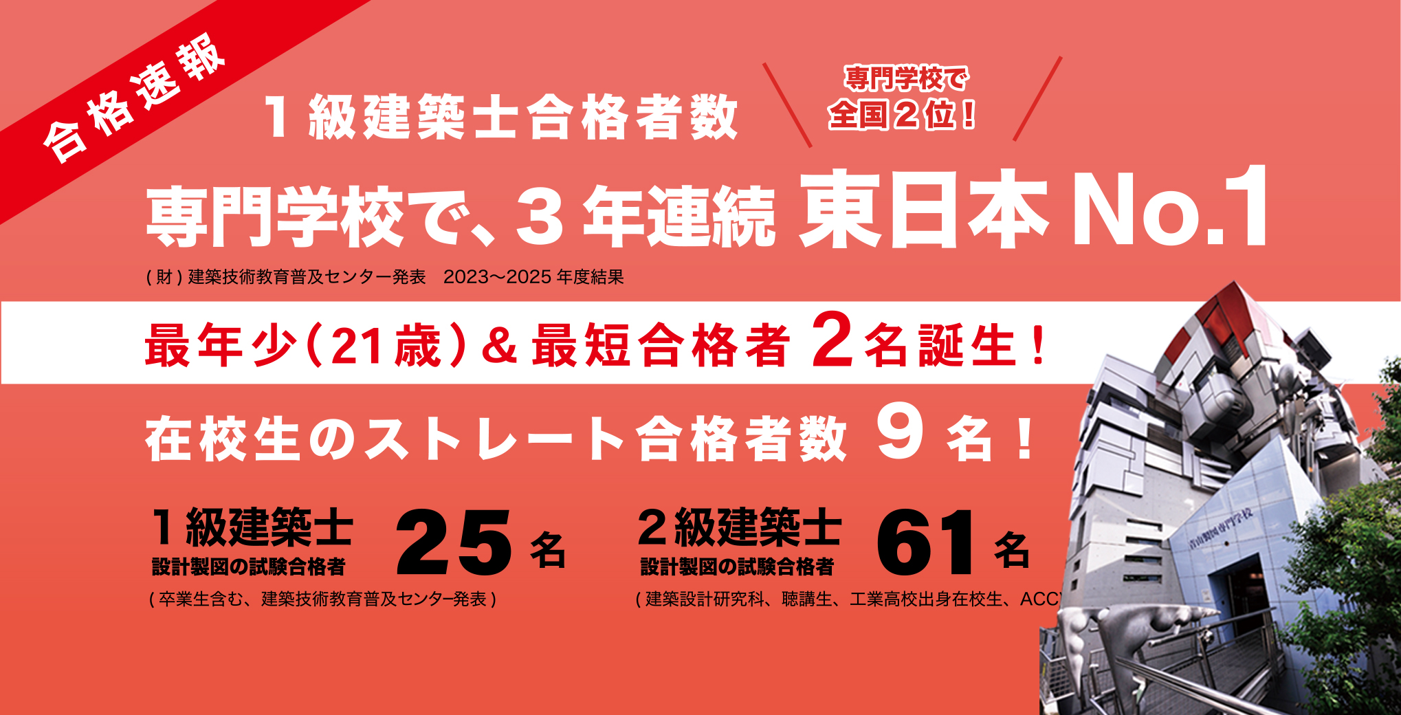 1級建築士合格者数　東日本N0.1　青山製図専門学校