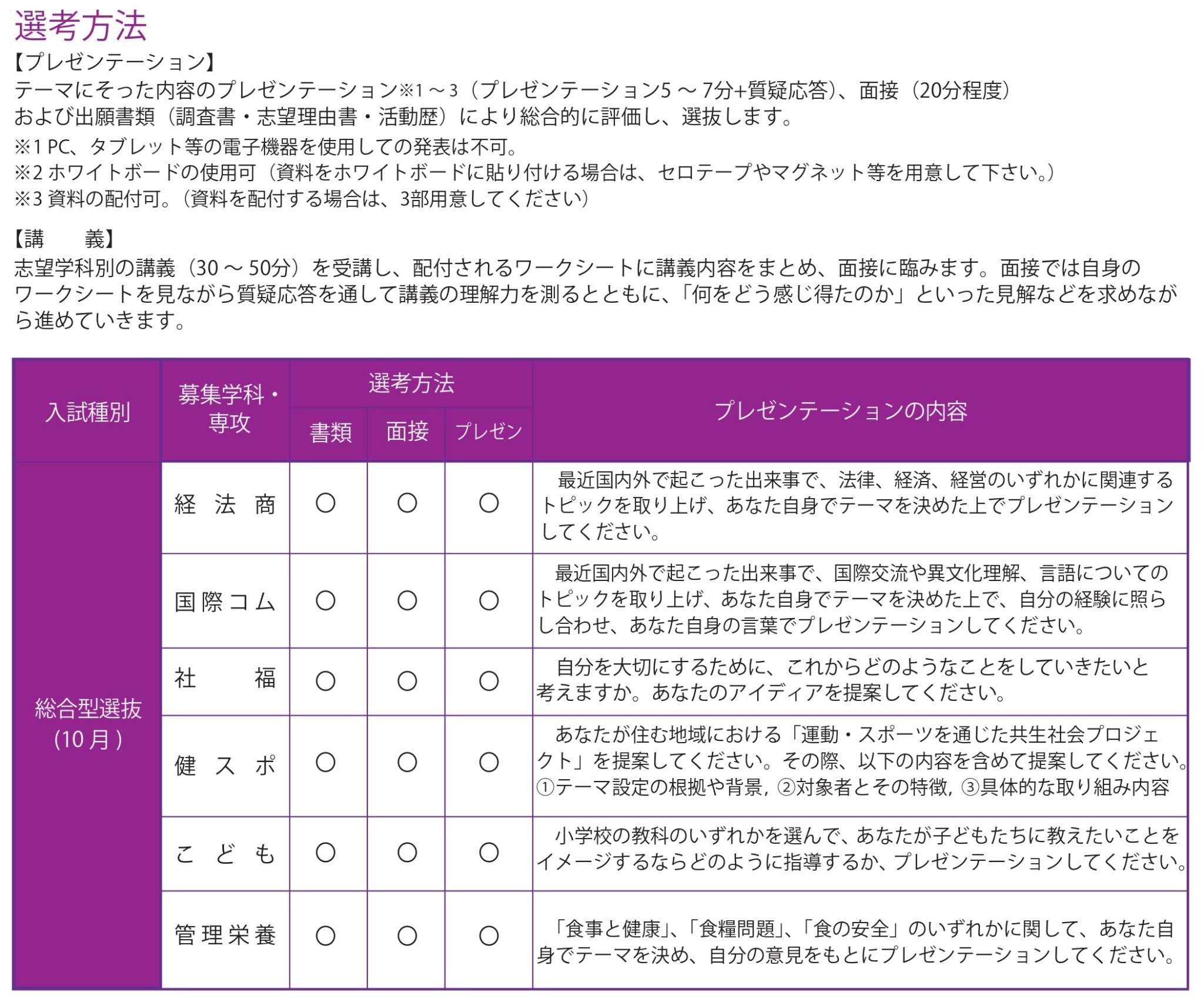 総合型選抜（10月）
