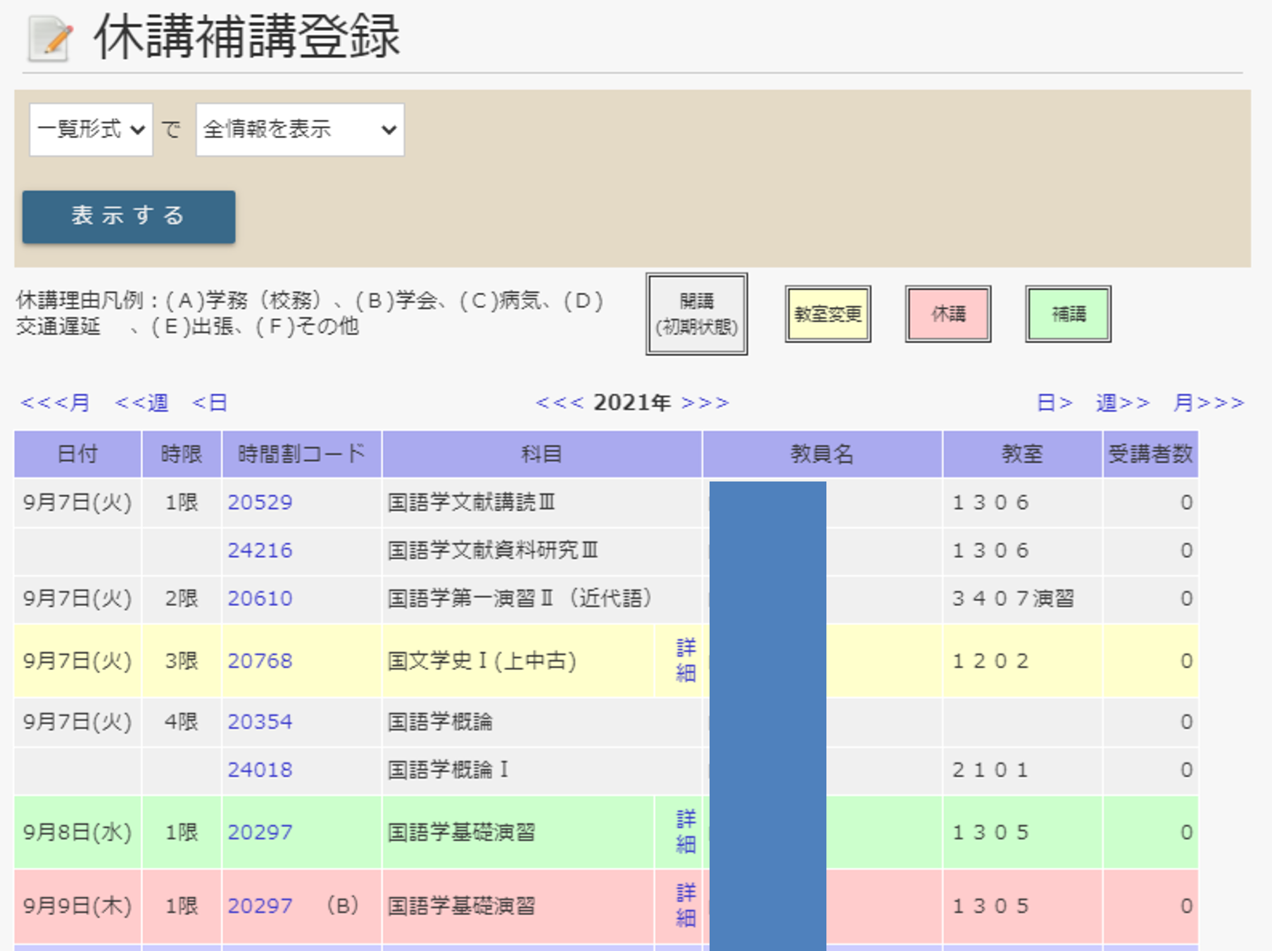 休講補講登録 - 沖縄国際大学